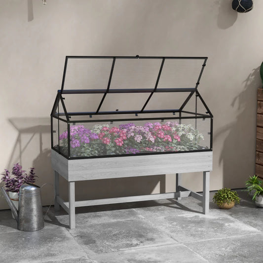 Outsunny 60 x 120cm Raised Garden Bed with Wooden Base - Elevated Planter Box for Gardening - ALL4U RETAILER LTD