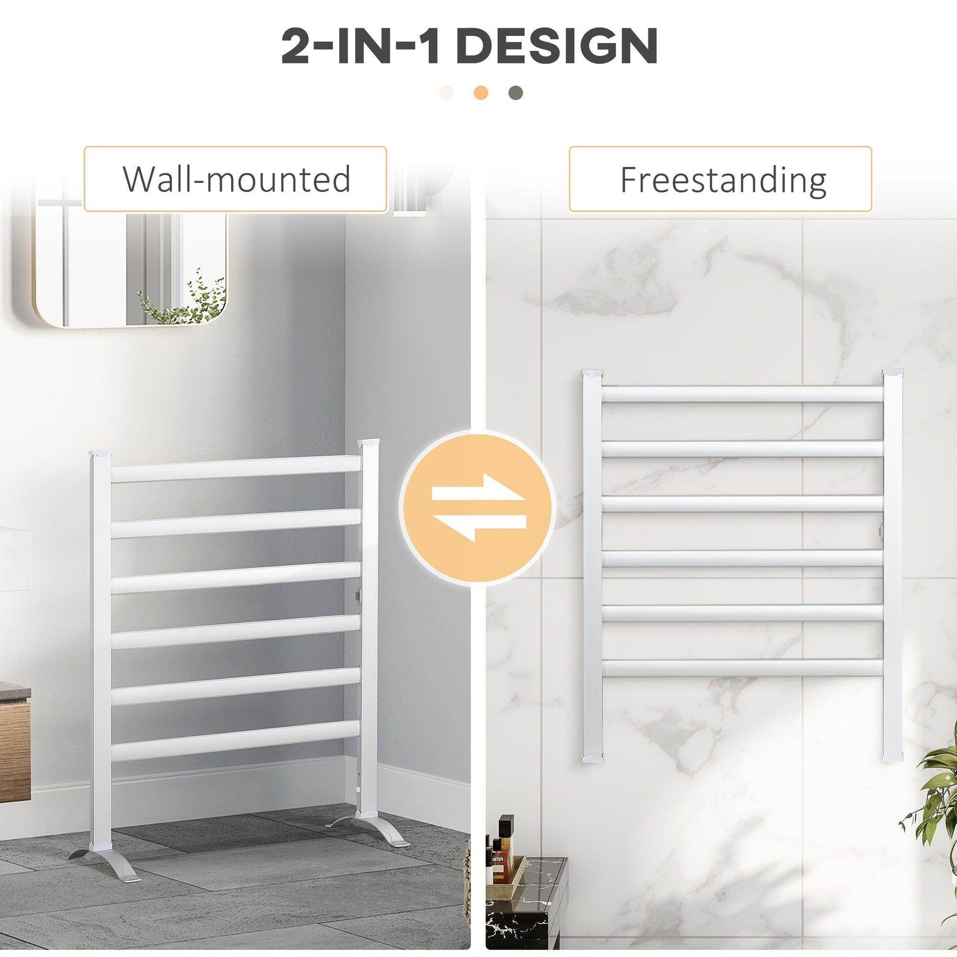 HOMCOM 6 Bar Electric Towel Warmer Aluminum Wall Mounted & Free Standing Silver - ALL4U RETAILER LTD