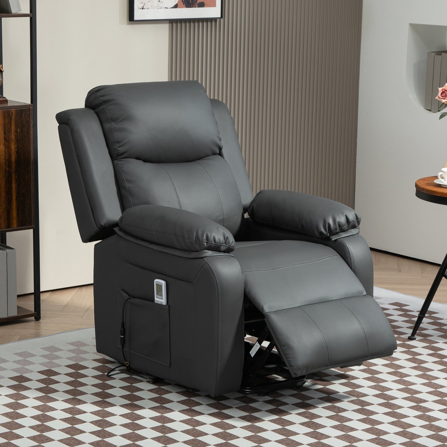 HOMCOM Riser And Recliner Chair With Vibration Massage Remote Control Power Lift For Elderly In PU Leather Dark Grey