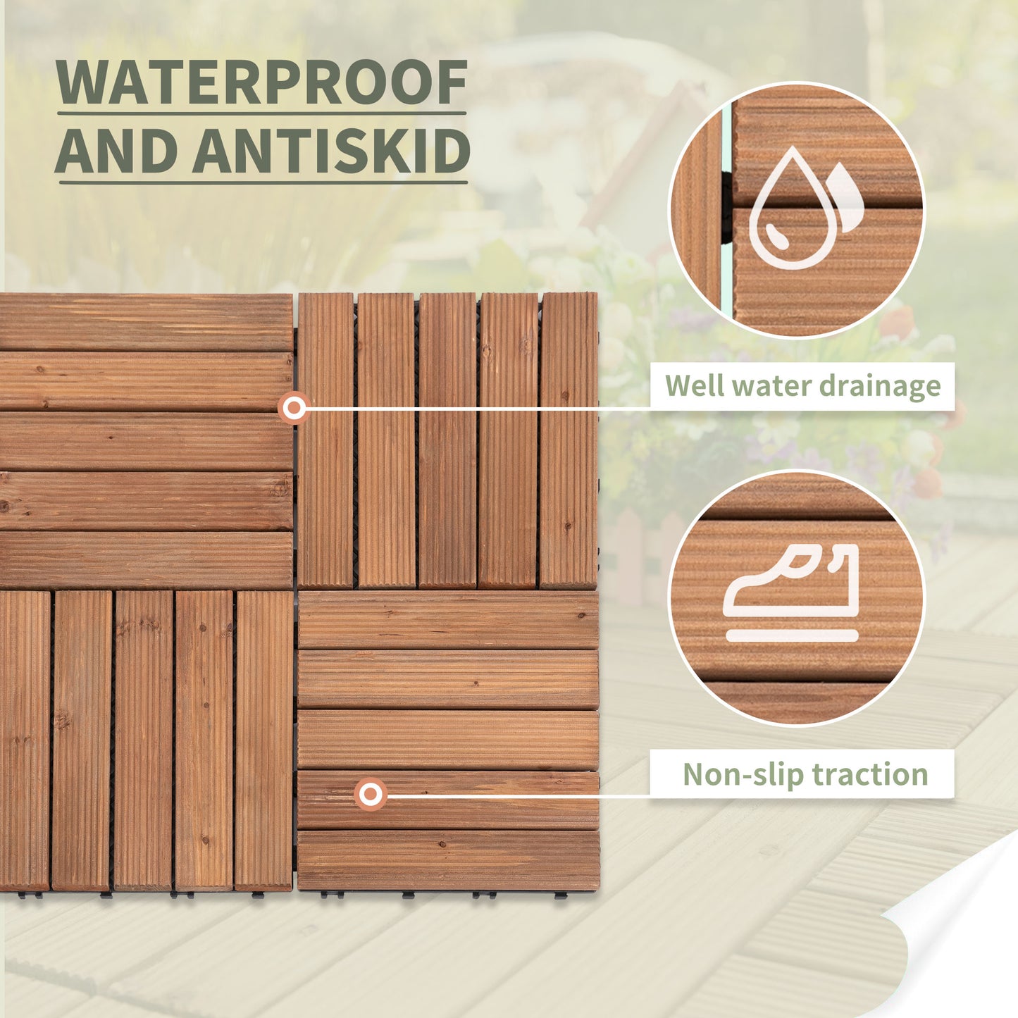 Outsunny 27-Piece Solid Wood Interlocking Deck Tiles for Indoor and Outdoor Use - ALL4U RETAILER LTD