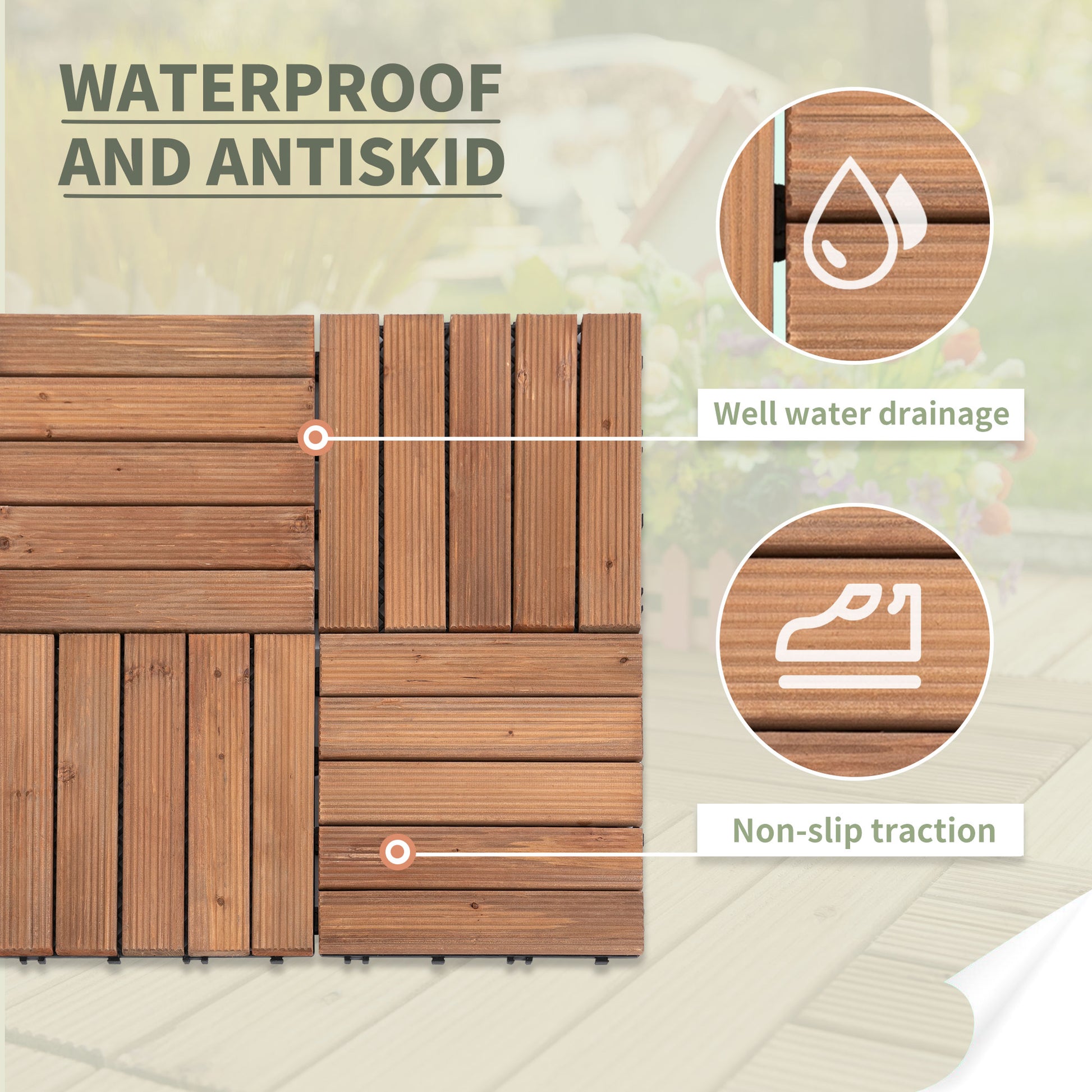 Outsunny 27-Piece Solid Wood Interlocking Deck Tiles for Indoor and Outdoor Use - ALL4U RETAILER LTD