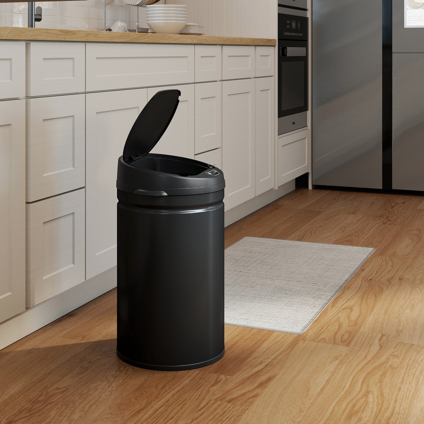 HOMCOM 30L Stainless Steel Sensor Bin Auto Open Hands Free Lid For Modern Kitchen Black
