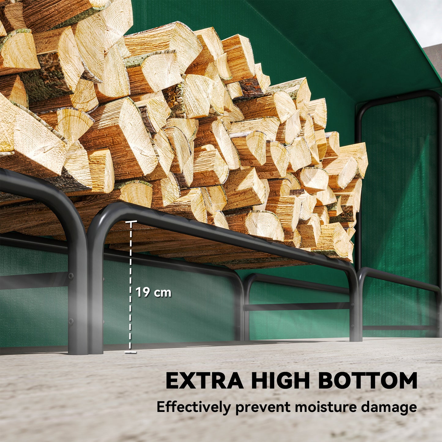 Outsunny Firewood Rack With Waterproof Cover, Heavy Duty Metal Log Storage For Outdoor Indoor Fireplace, 300x36x99 Cm