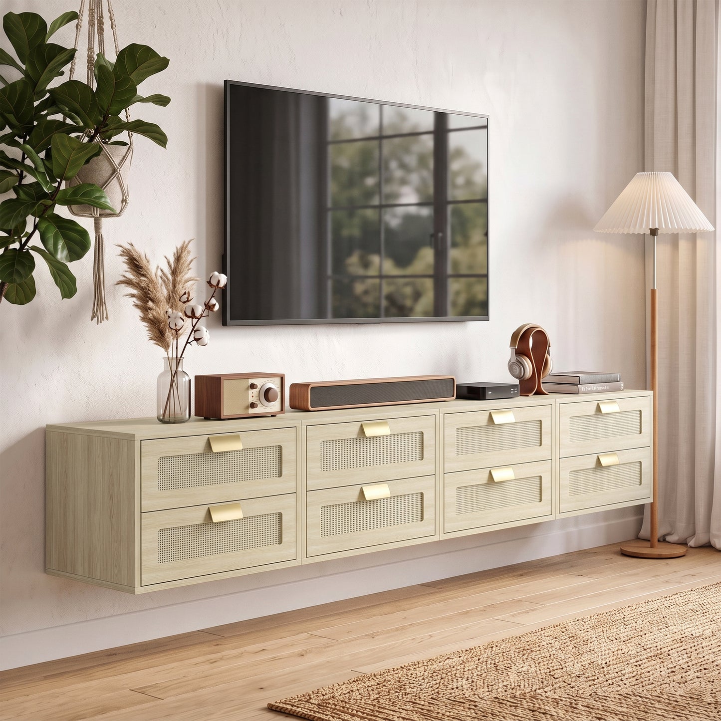 Modern Wall Mounted Floating Nightstand With 2 Drawers In Oak Set