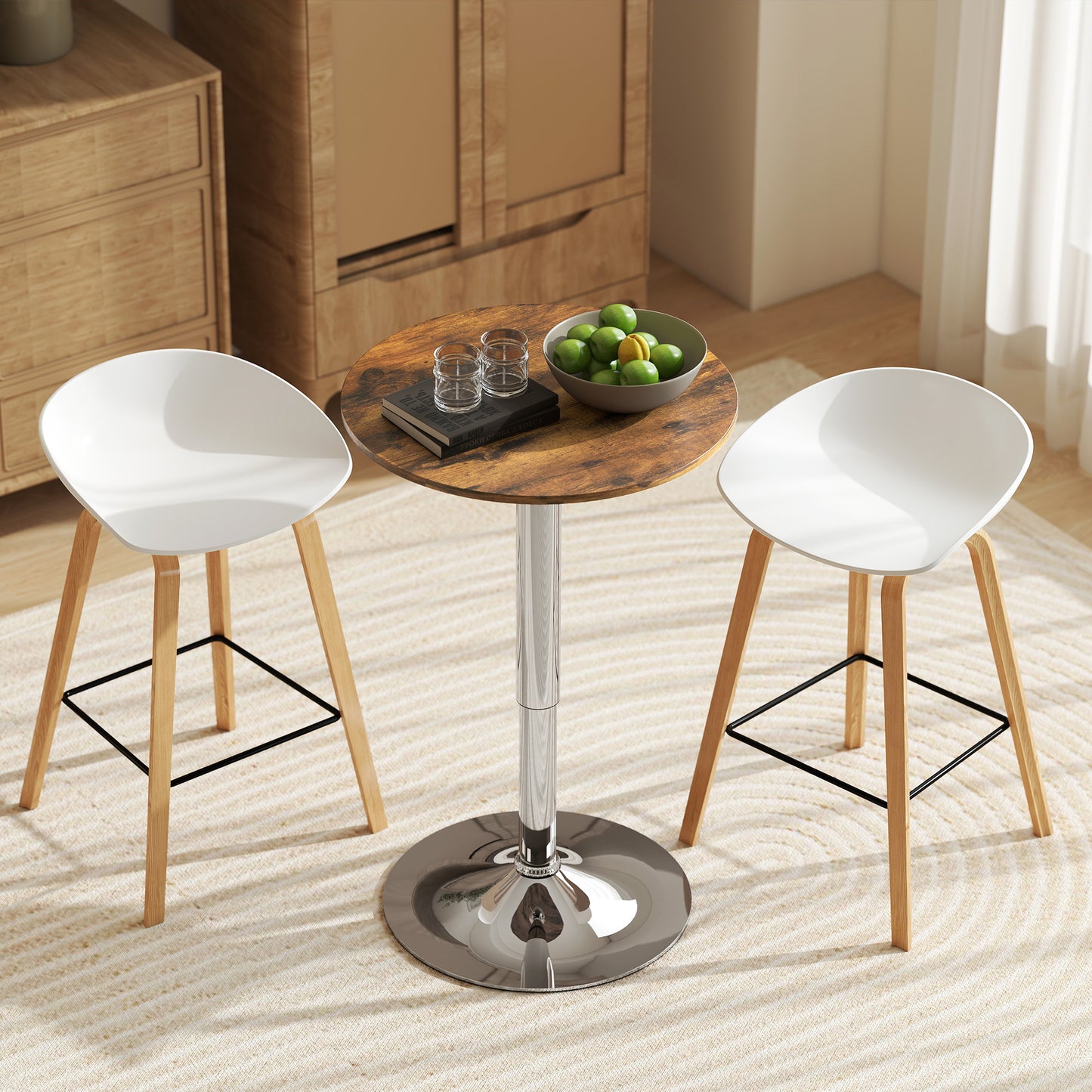 HOMCOM Round Bar Table With 360 Degree Swivel And Adjustable Height For Kitchen Cafe Rustic Brown