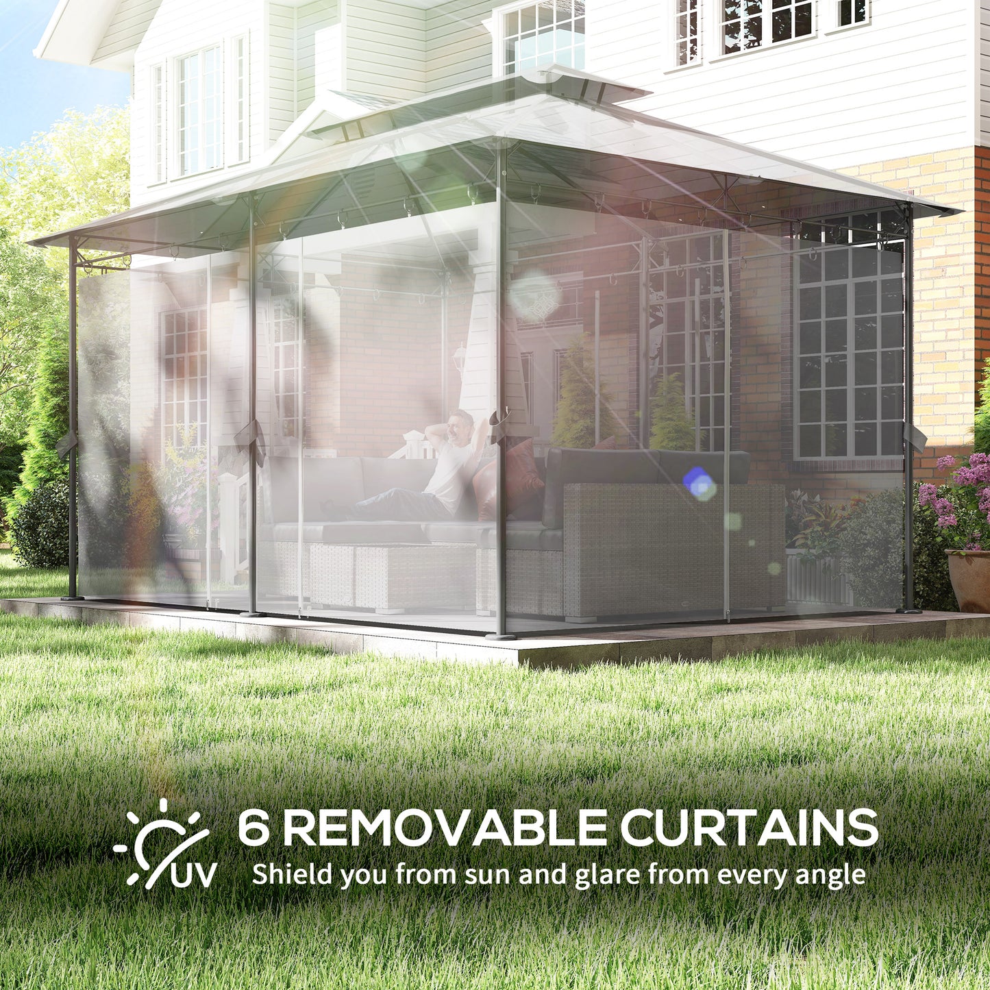Outsunny 3x4m Metal Frame Gazebo With Two Tier Roof In Dark Grey For Outdoor Parties And Relaxation