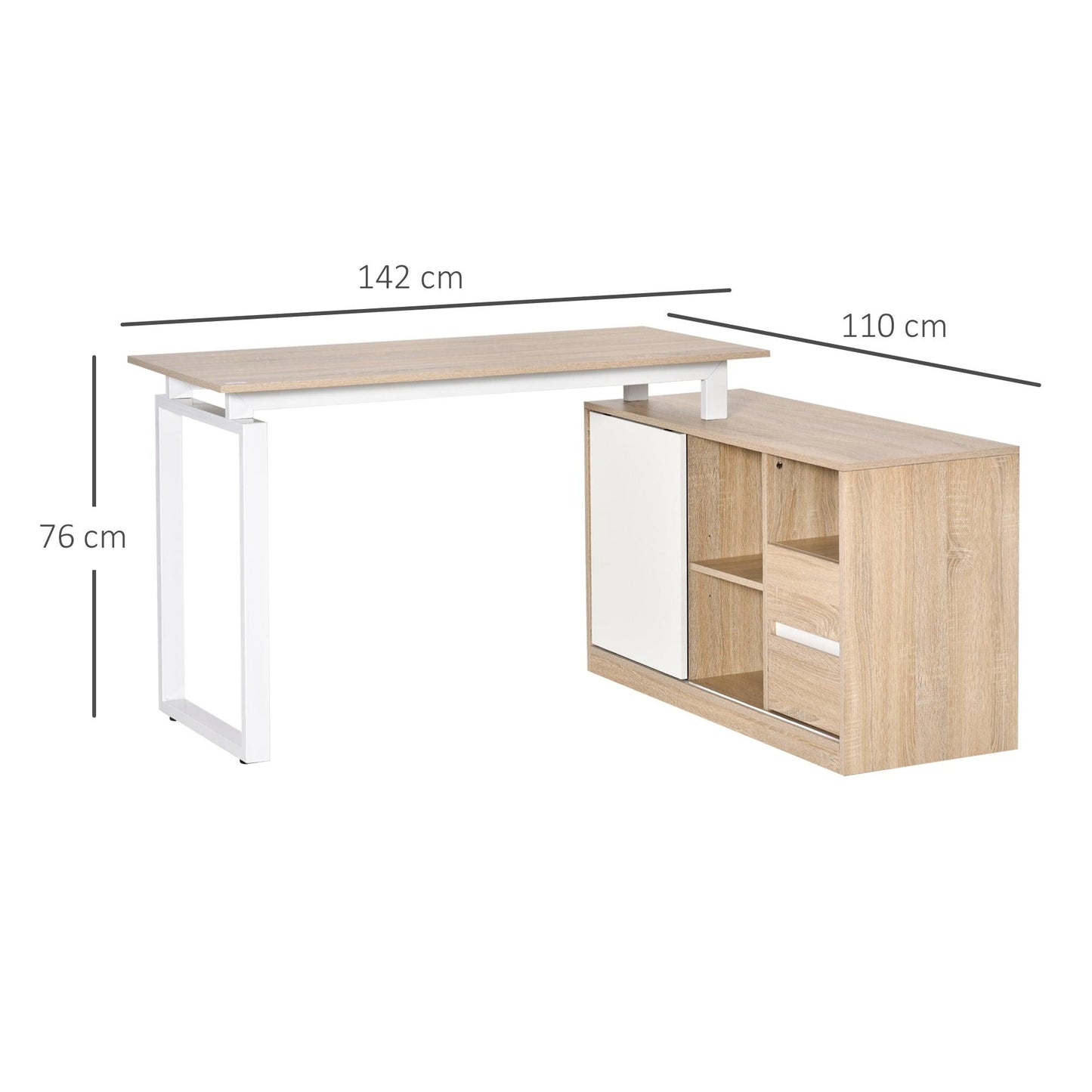 HOMCOM L-Shaped Home Office Desk with Storage Shelf and Drawer - ALL4U RETAILER LTD