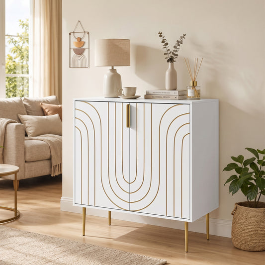 HOMCOM Modern Kitchen Cupboard With 2 Doors And Adjustable Shelf White Storage Cabinet With Metal Legs