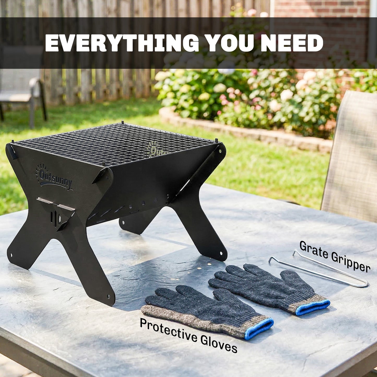 Outsunny 2 In 1 Portable Barbecue Grill And Camping Fire Pit Tabletop Charcoal Grill With Gripper Gloves And Carry Bag
