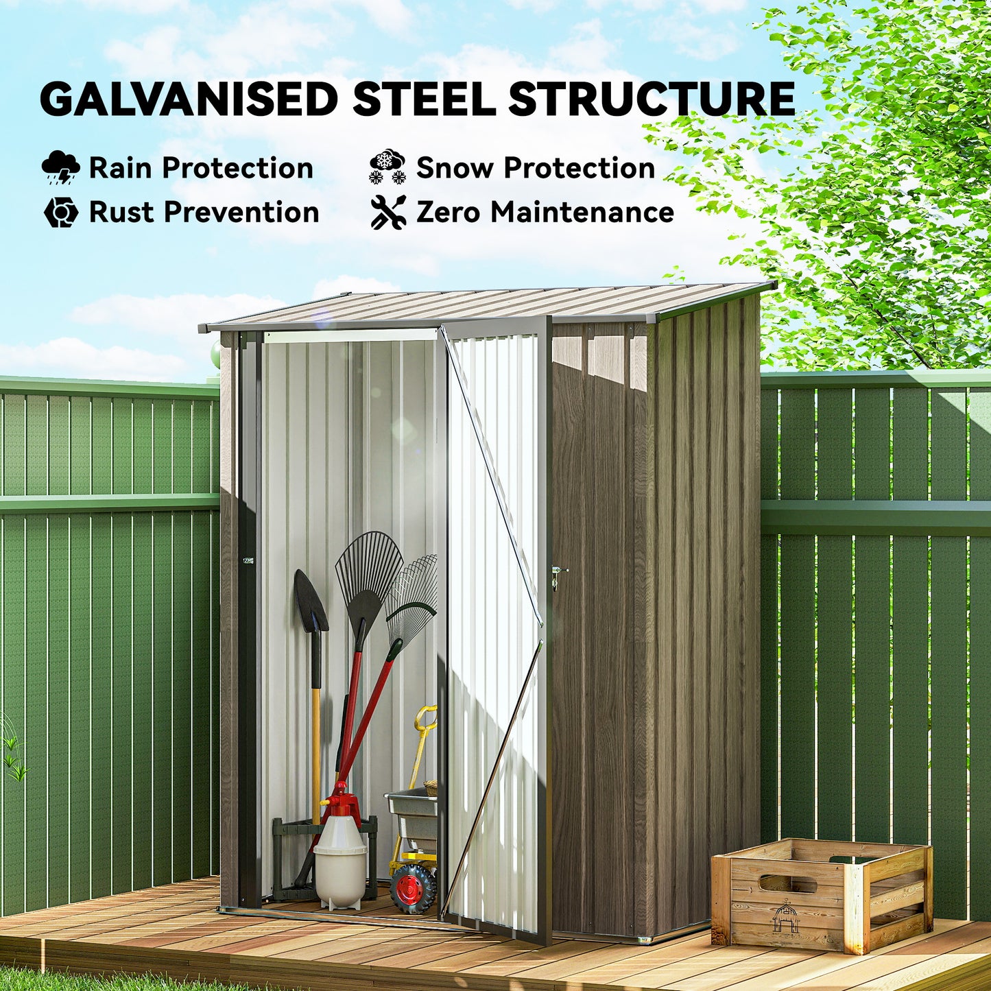 Outsunny 5ft x 3ft Metal Garden Storage Shed With Sloped Roof Lockable Door Light Grey