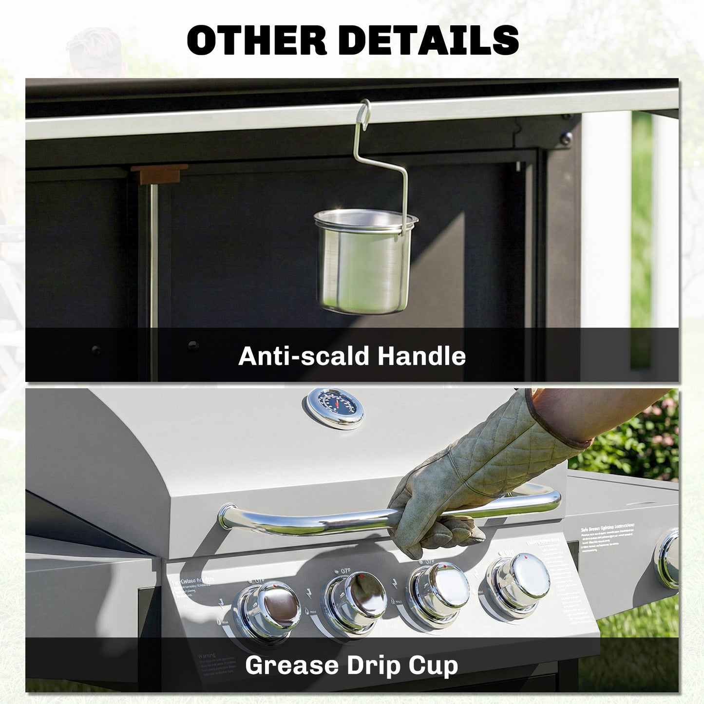 Outsunny Four Burner And One Side Burner Gas BBQ Grill 50000 BTU Steel Portable With Built In Thermometer And Lid