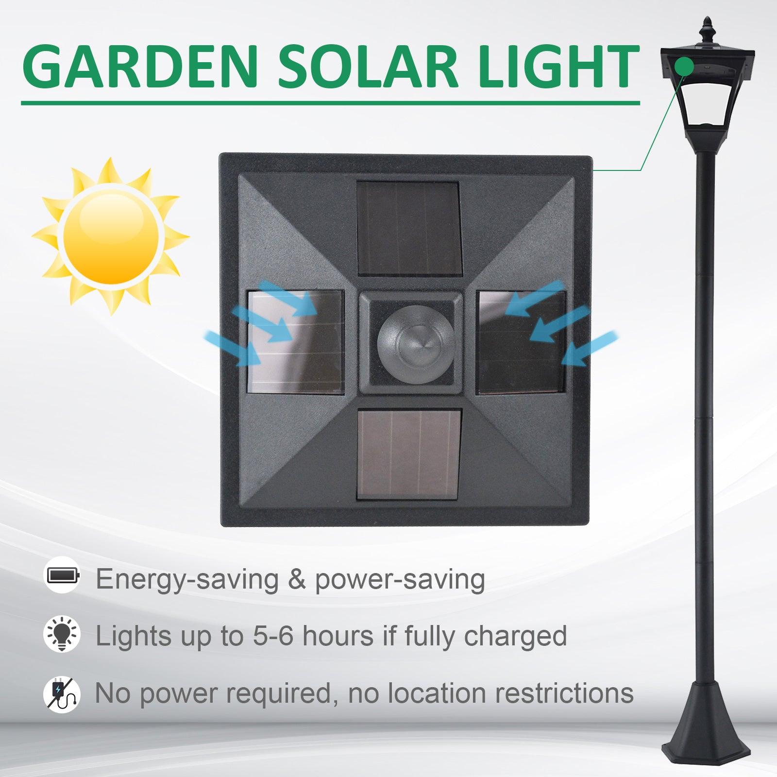 Outsunny Set of 2 Outdoor Garden Solar Post Lamp Sensor Dimmable LED Lantern Bollard IP44 Energy-saving 1.2M Tall, Black - ALL4U RETAILER LTD