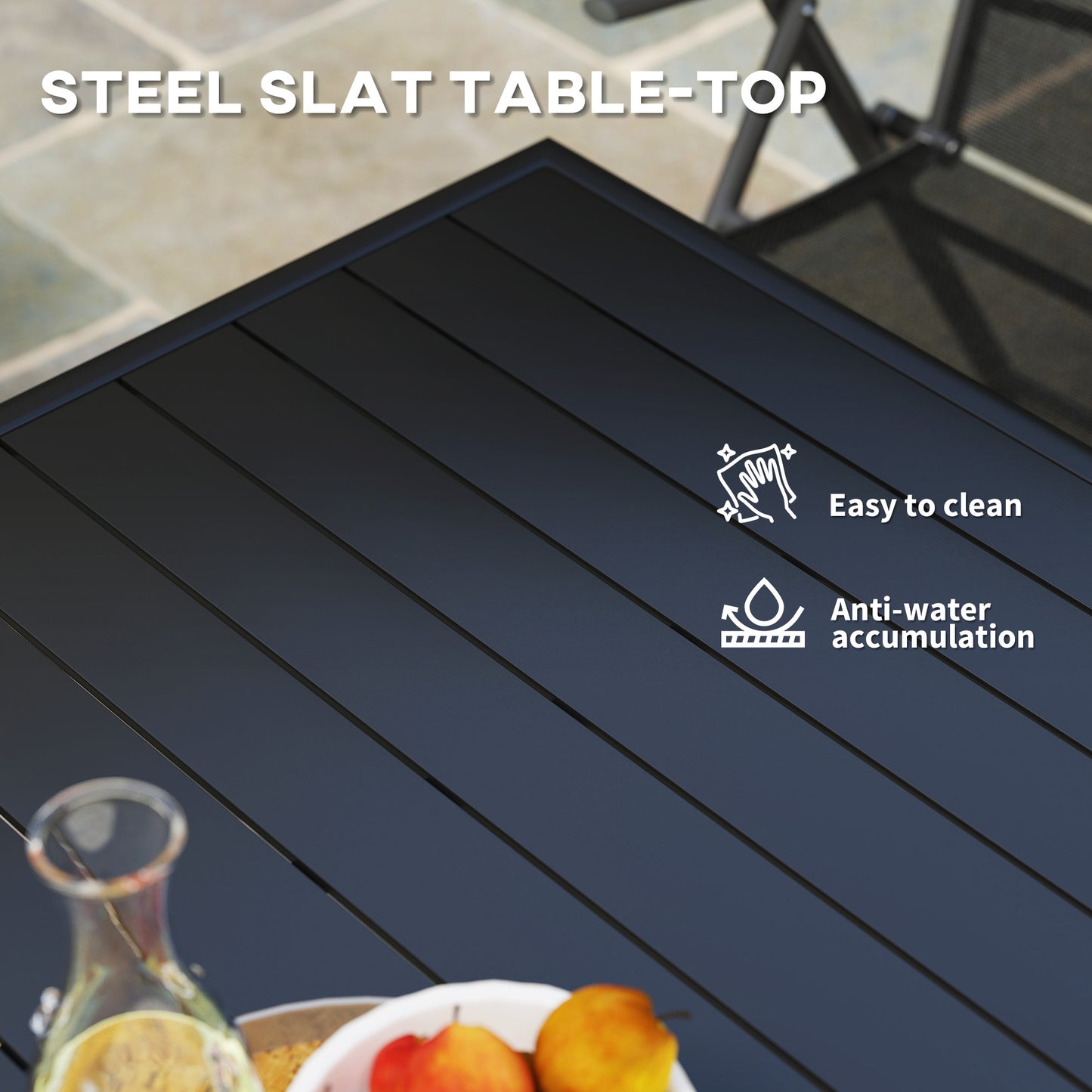 Outsunny Square Garden Table With Slat Top And Steel Frame For 4 People 80x80x74 cm Black