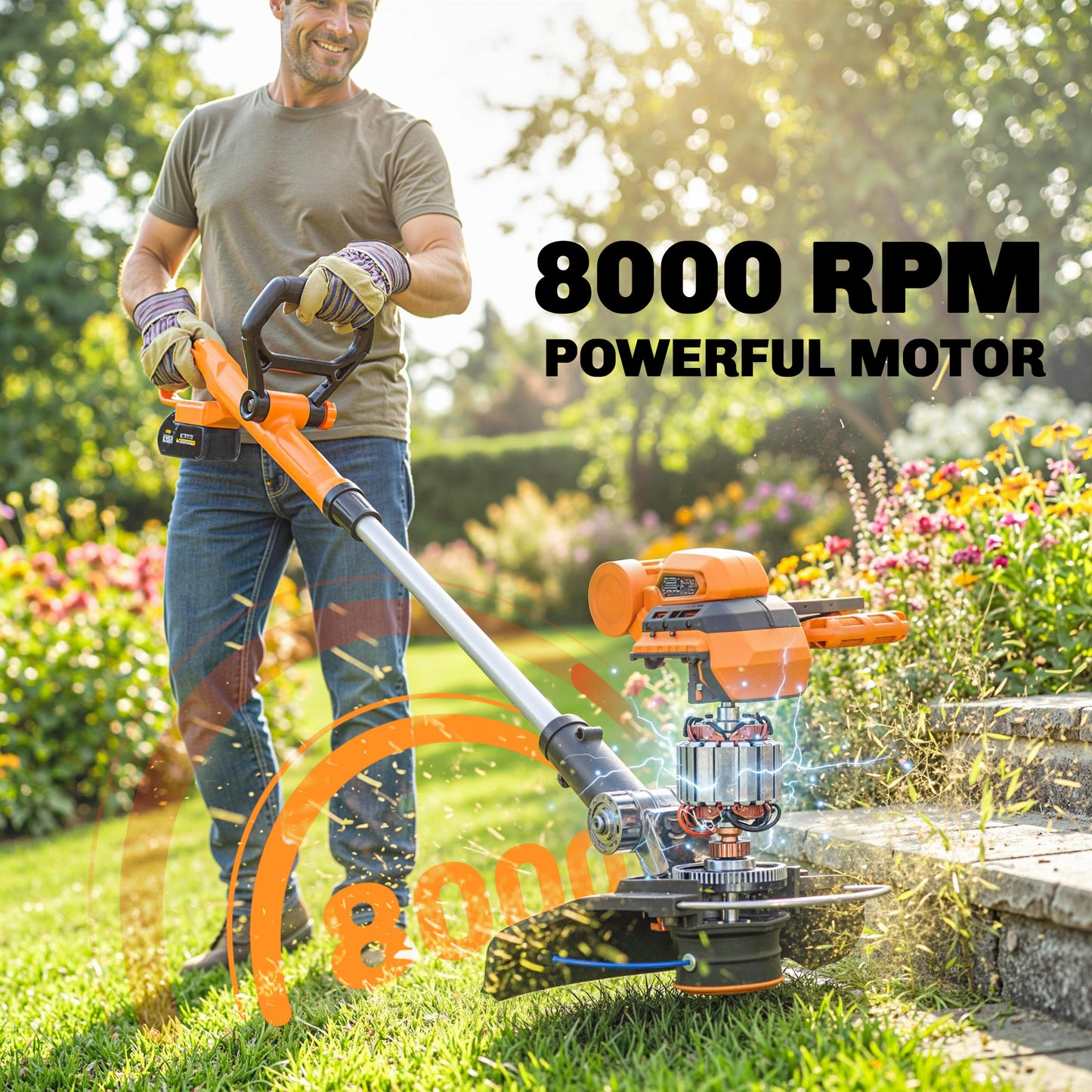 Outsunny Cordless Strimmer With Two 4.0Ah Lithium Batteries And Charger 2 In 1 Lightweight Grass Trimmer And Lawn Edger