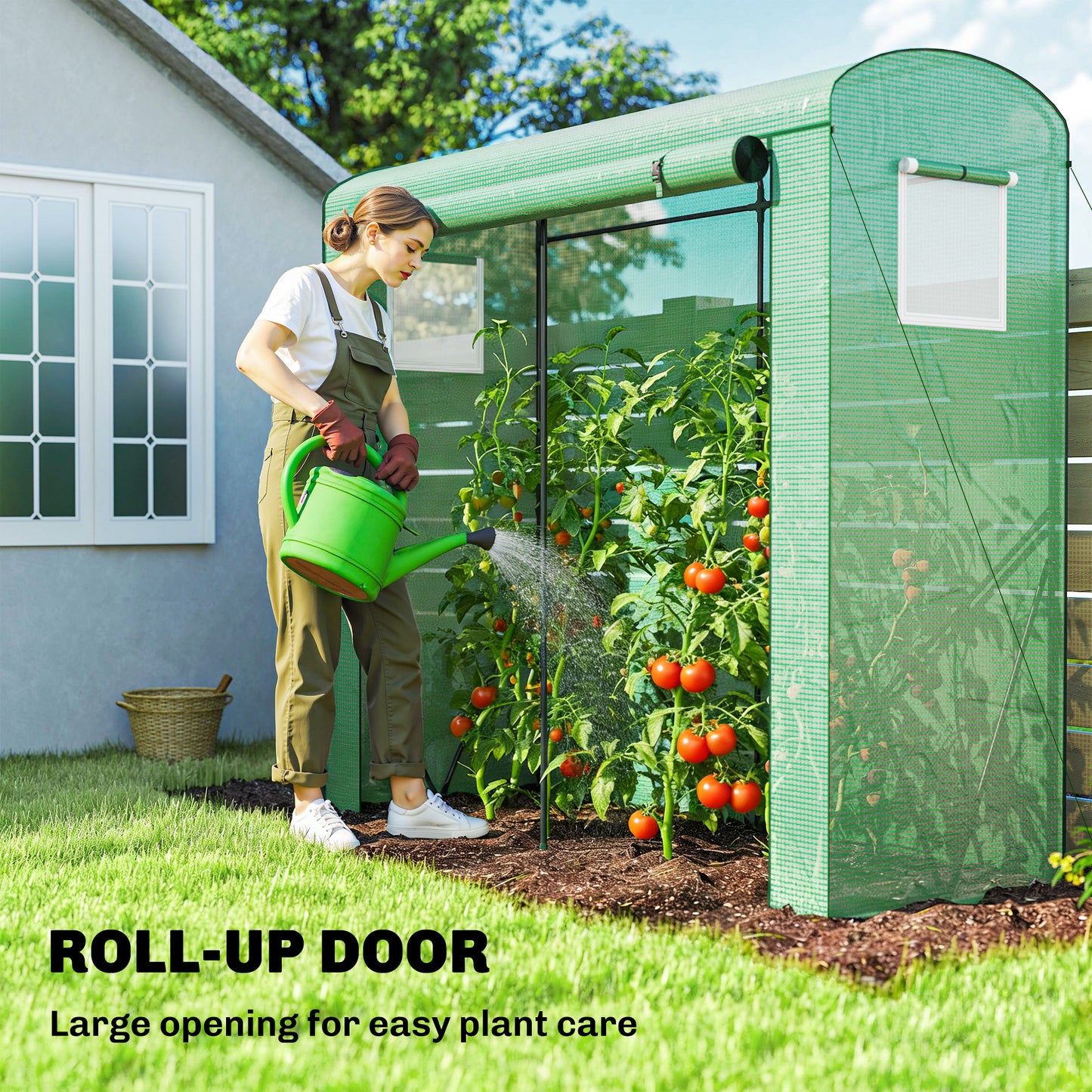 Outsunny Mini Greenhouse Garden Tomato Growhouse With Roll Up Door And 2 Mesh Windows PE Cover 200 x 75 x 188 Cm Green