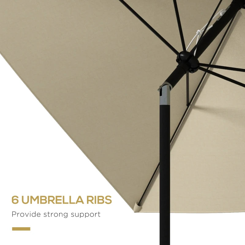 Outsunny 2x3m Rectangular Garden Parasol Umbrella - Outdoor Market Sun Shade with Crank, Tilt, 6 Ribs, Aluminium Pole - Cream White Patio Umbrella