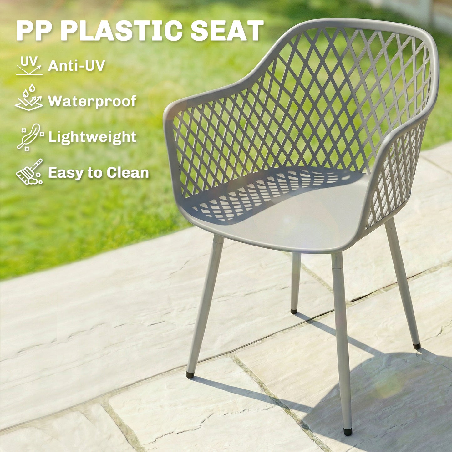 Outsunny Garden Chairs Set Of 4 Outdoor Dining Chairs With Cutout Diamond Back And Armrests Grey For Patio