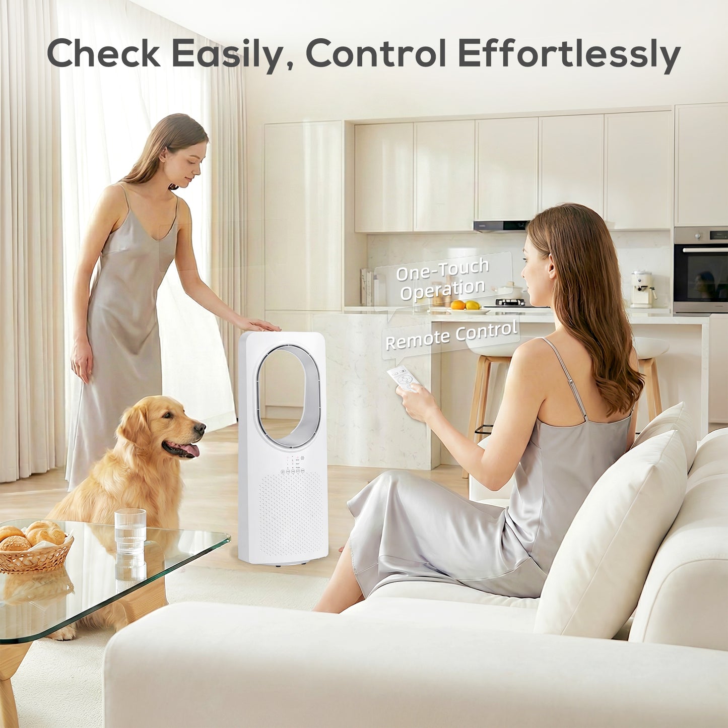 HOMCOM Bladeless Tower Fan for Bedroom, 36dB Sleep Mode, 45 Degree Oscillation, 3 Speeds, 3 Modes, 15H Timer, White