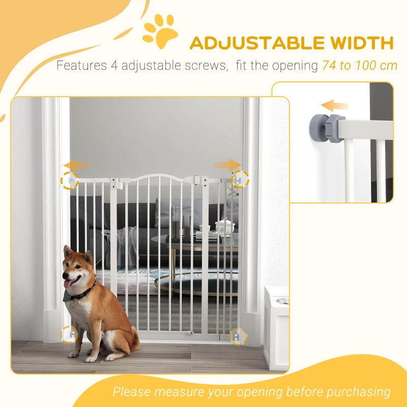 PawHut Pressure Fit Dog Stair Gate - No Drilling Safety Gate with Auto Close for Doorways and Hallways - Adjustable 74-100cm Width, 94cm Height - White - ALL4U RETAILER LTD