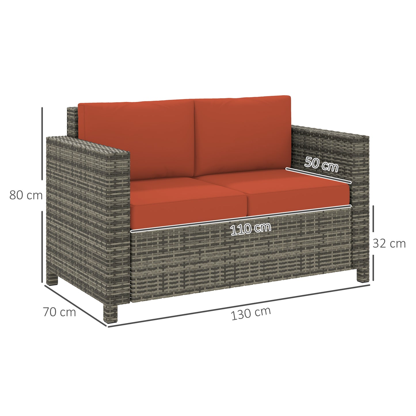 Outsunny Rattan 2 Seater Sofa With Soft Cushions Armrests Garden Loveseat For Patio Grey Water Resistant