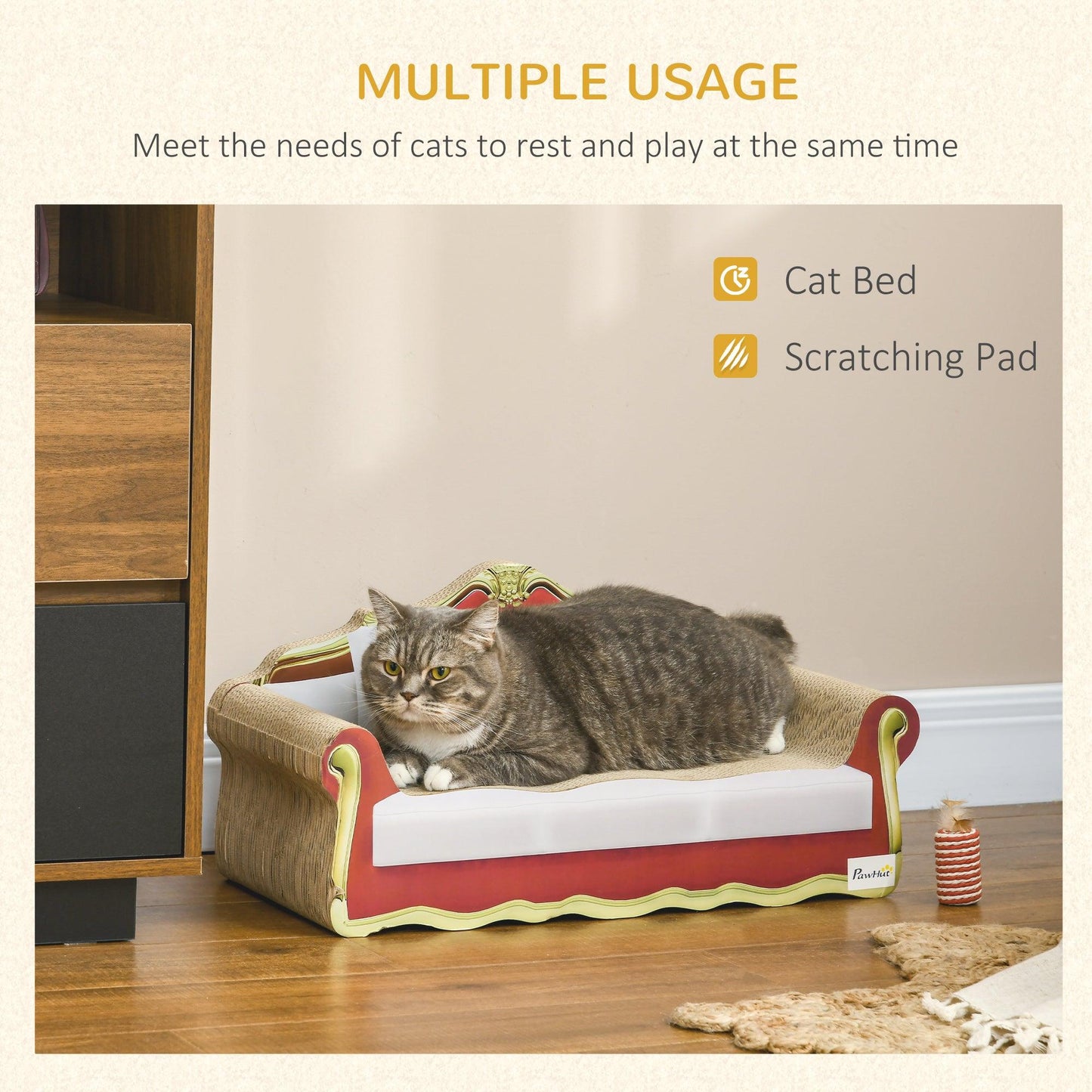 PawHut Cat Cardboard Scratcher with Catnip, 58x29.5x29cm - ALL4U RETAILER LTD