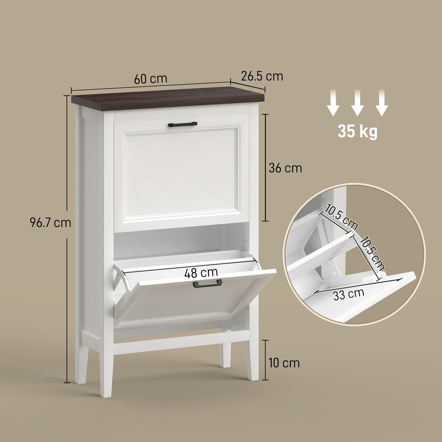 HOMCOM Narrow Shoe Cabinet With 2 Flip Drawers And Adjustable Shelves White Farmhouse Style