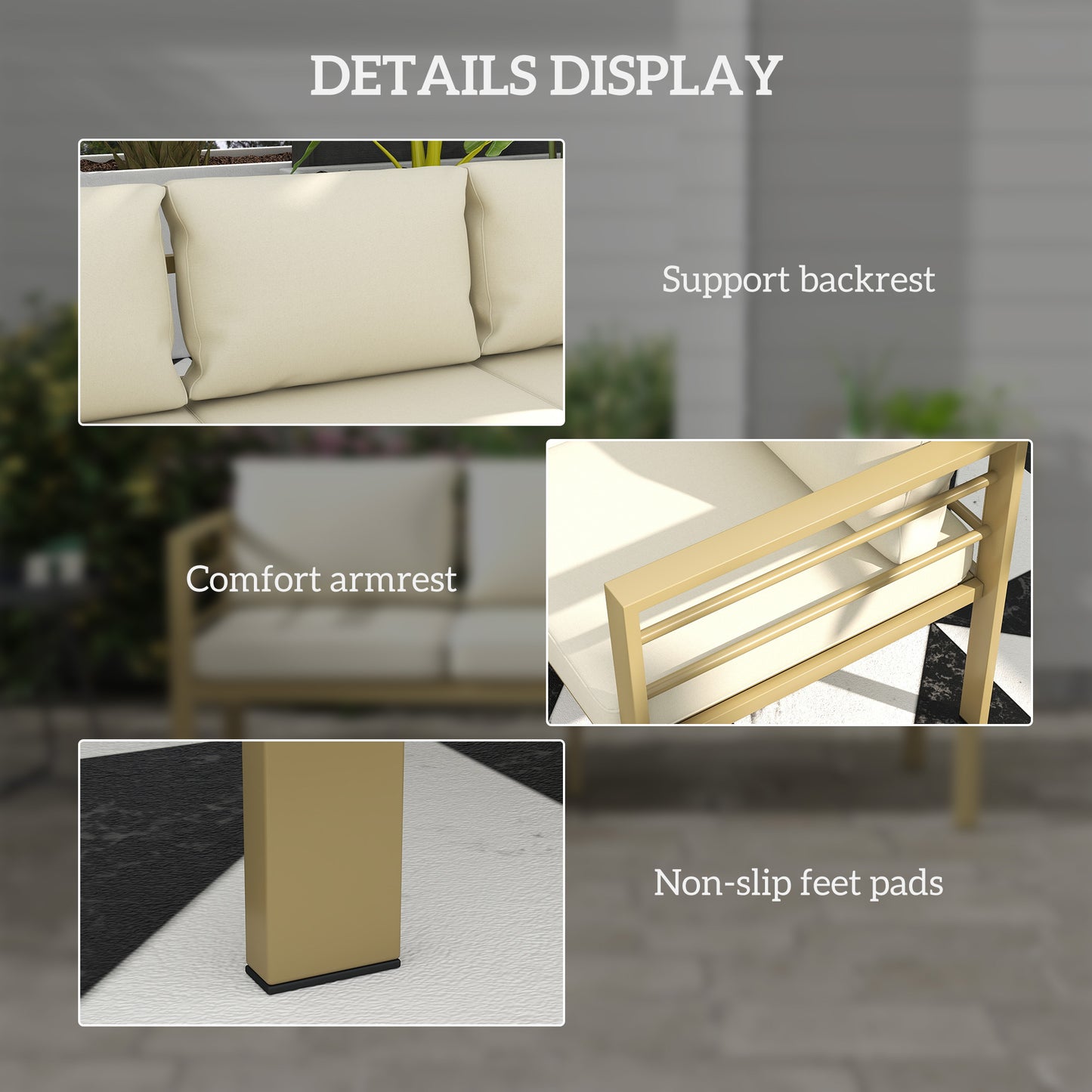 Outsunny Garden Bench With Cushions 3 Seater Sofa With Backrest And Armrests Cream White 185 X 66 X 64 Cm