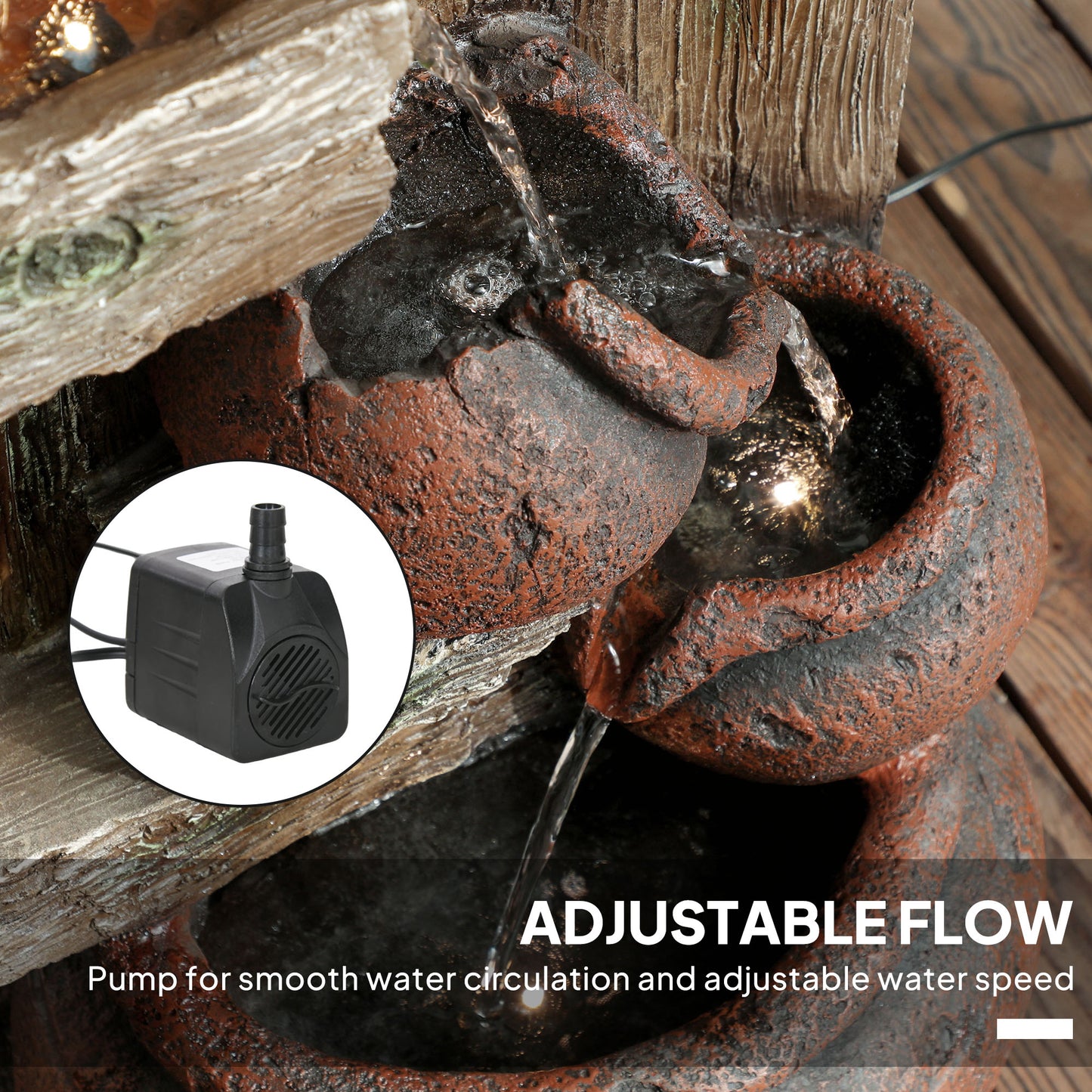Outsunny 2 In 1 Waterfall Fountain With Birdhouse Resin Garden Water Feature LED Lights Pump Tree Trunk Design