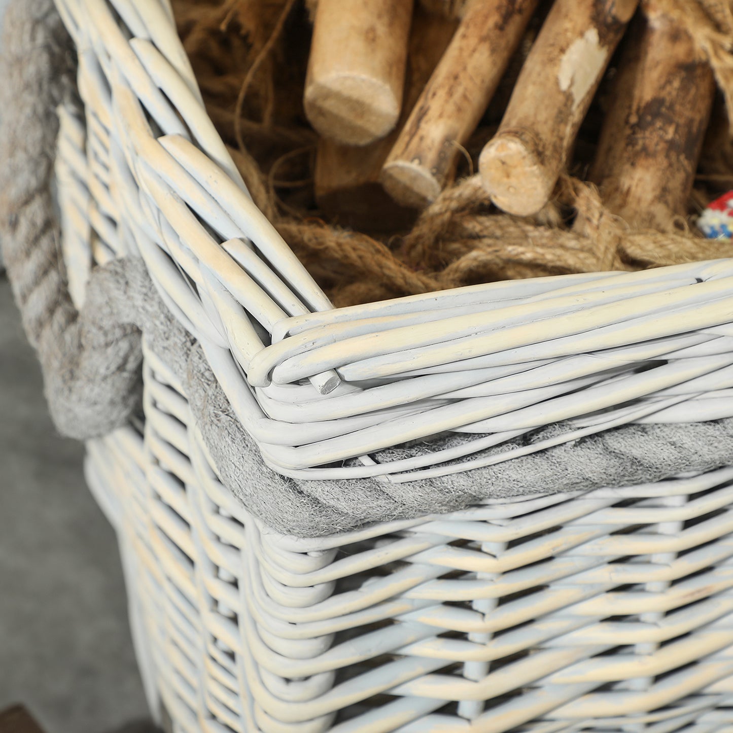 Outsunny Set Of 3 Log Baskets For Wood Burner Indoor With Lining And Rope Handles Wicker Fireside Storage Beige