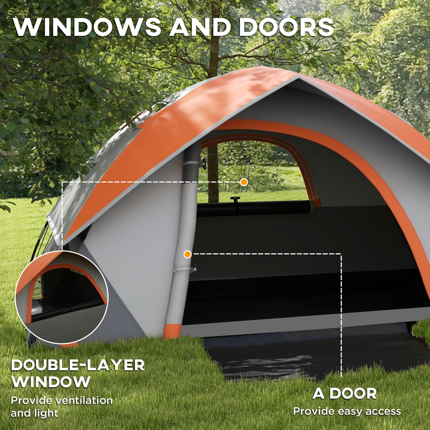 Outsunny 2-Person Waterproof Camping Tent with Sewn-in Groundsheet and Carry Bag - Grey and Orange - ALL4U RETAILER LTD