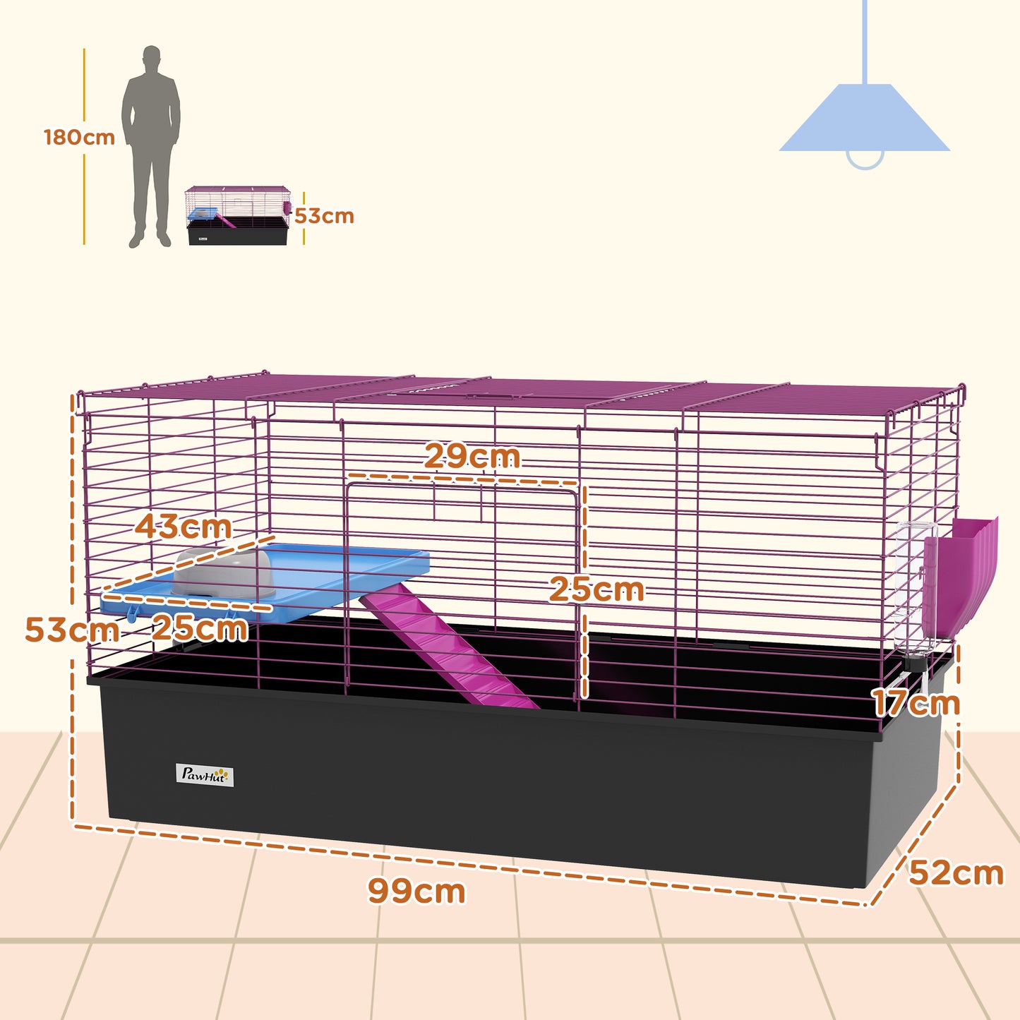 PawHut Multi-Level Small Animal Habitat with Platform and Ramp for Rabbits, Guinea Pigs, and Chinchillas, 99 x 52 x 53cm, Black - ALL4U RETAILER LTD