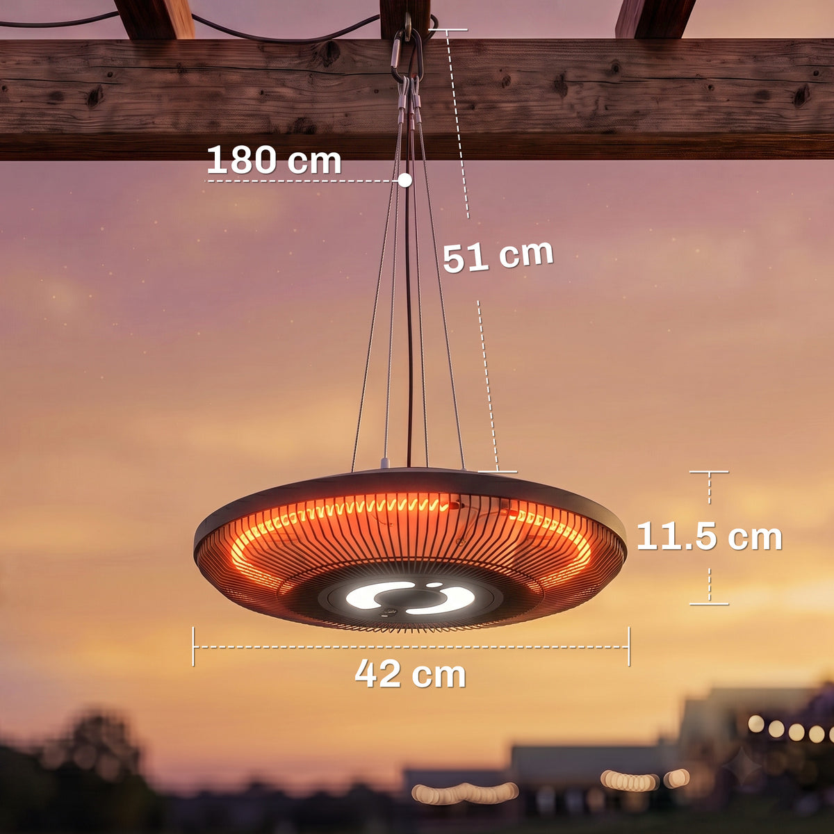 Outsunny 2000W Hanging Electric Patio Heater With LED Light And Remote