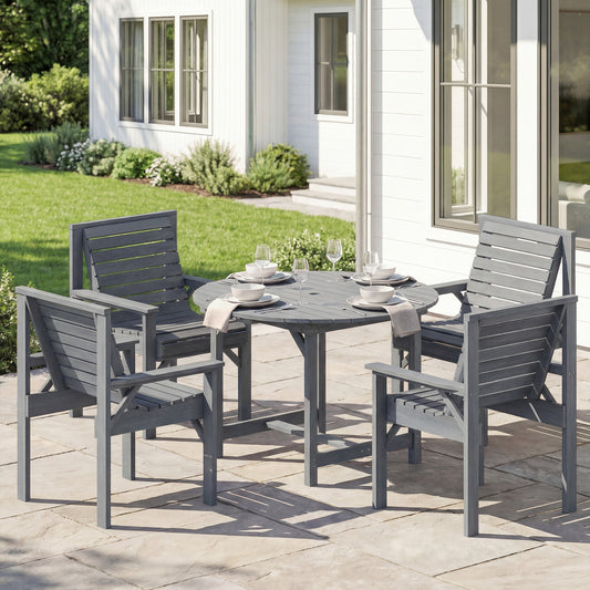 Outsunny 5 Piece Garden Dining Set With Parasol Hole, Round Table And Chairs, 4 Seater Wooden Outdoor Furniture, Grey