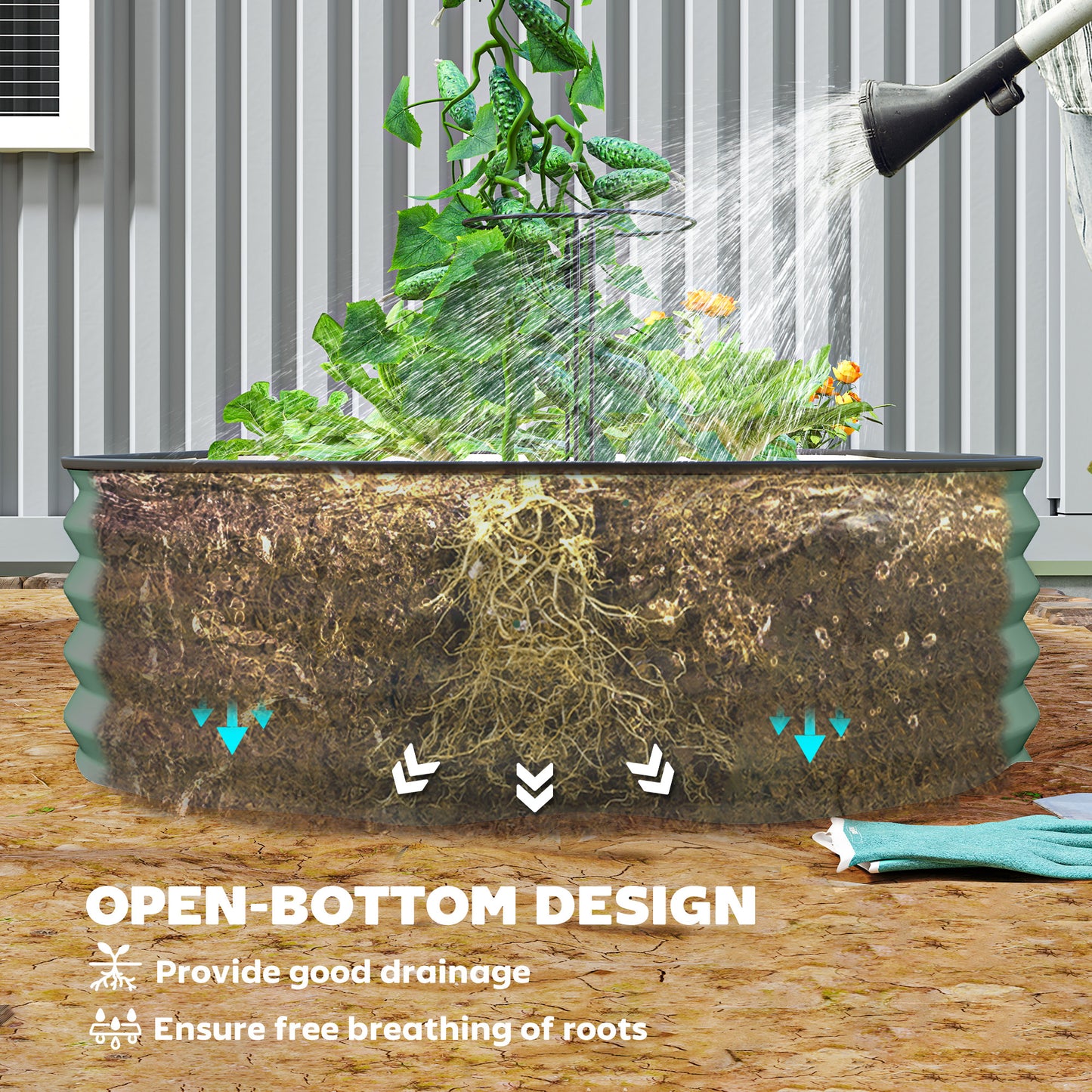 Outsunny Set Of Two 181x93 cm Steel Planters Green Galvanised Raised Garden Beds With Open Bottom