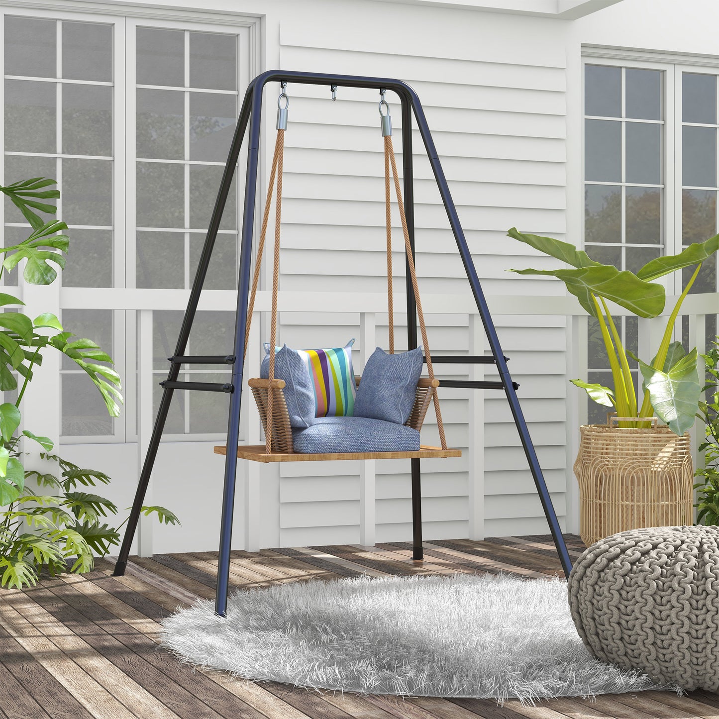Outsunny Hammock Chair Stand Heavy Duty Metal Frame for Hanging Chairs and Egg Chairs Black for Porch and Patio