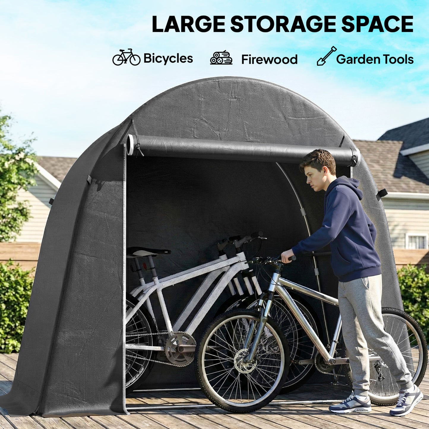 Outsunny 8 x 4 ft Garden Storage Tent Waterproof Shed With Roll Up Door And Galvanised Metal Frame Dark Grey