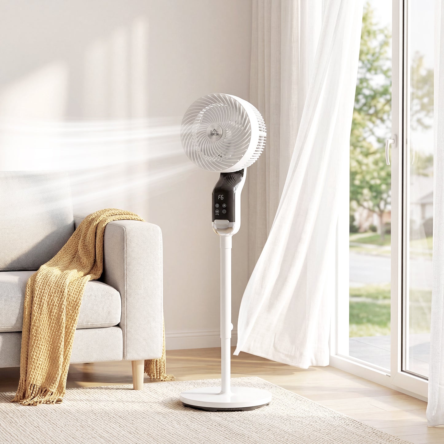 HOMCOM 41 Inch Pedestal Fan With Remote Silent 20 dB 3D Oscillation 8 Speeds 12 Hour Timer Adjustable Height