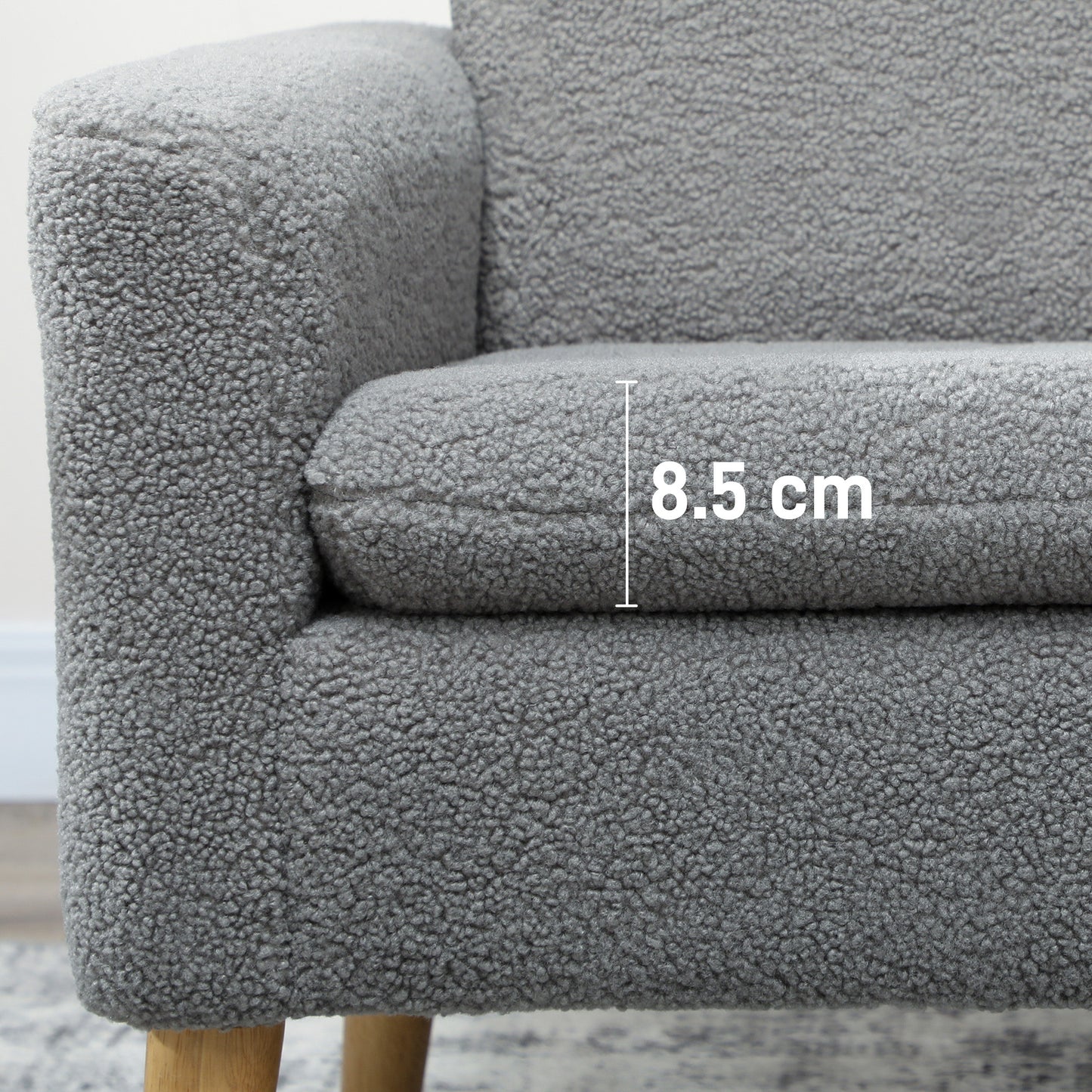 HOMCOM Teddy Fabric Armchair With Wood Legs Wide Padded Seat Upholstered Accent Chair In Grey
