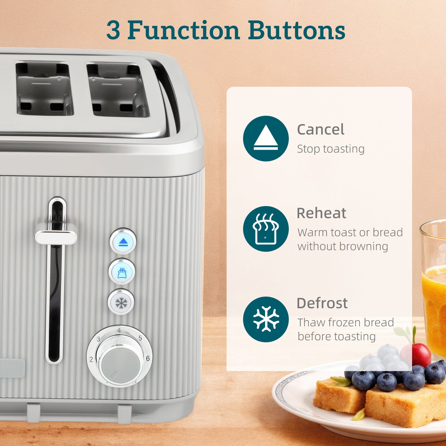 HOMCOM Kettle And Toaster Set 3000W 1.7L With UK Strix Thermostat 4 Slice Toaster 7 Browning Levels Taupe