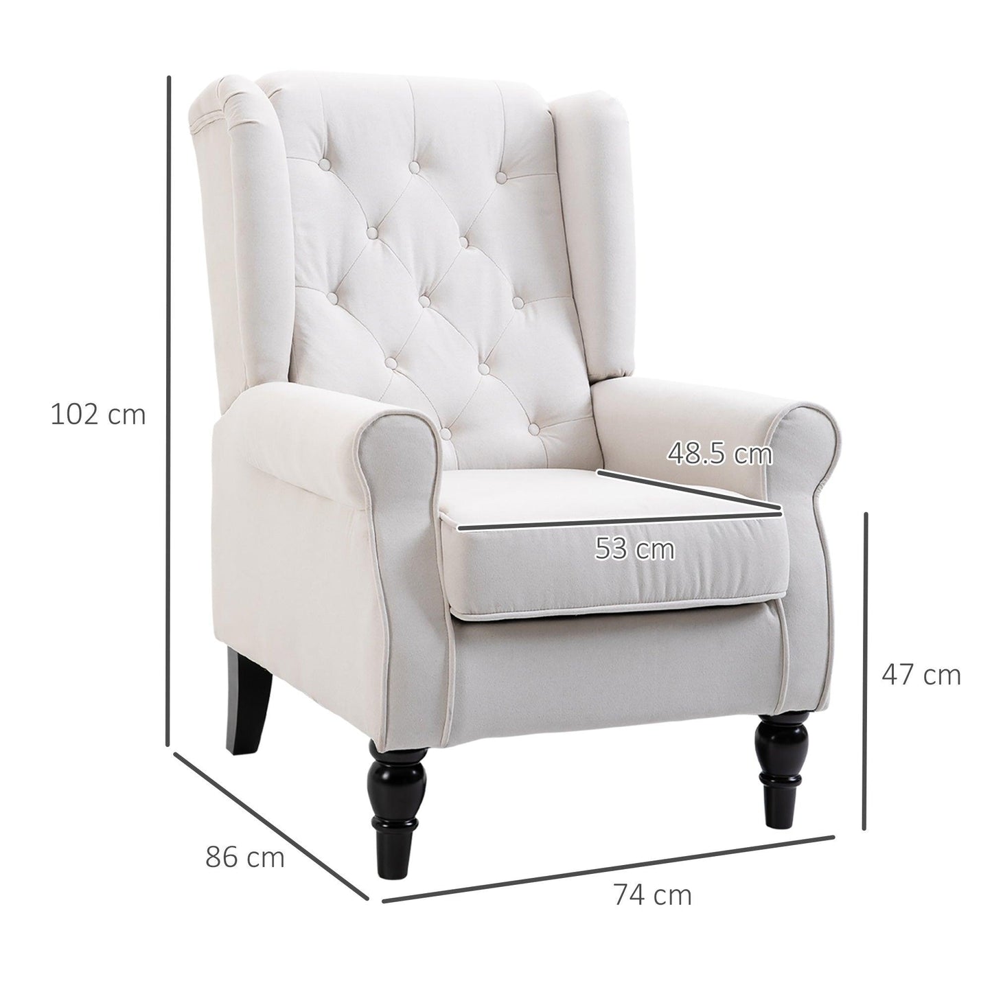 HOMCOM Accent Armchair Home Furniture Retro Tufted Club Wood Fabric Cream White - ALL4U RETAILER LTD