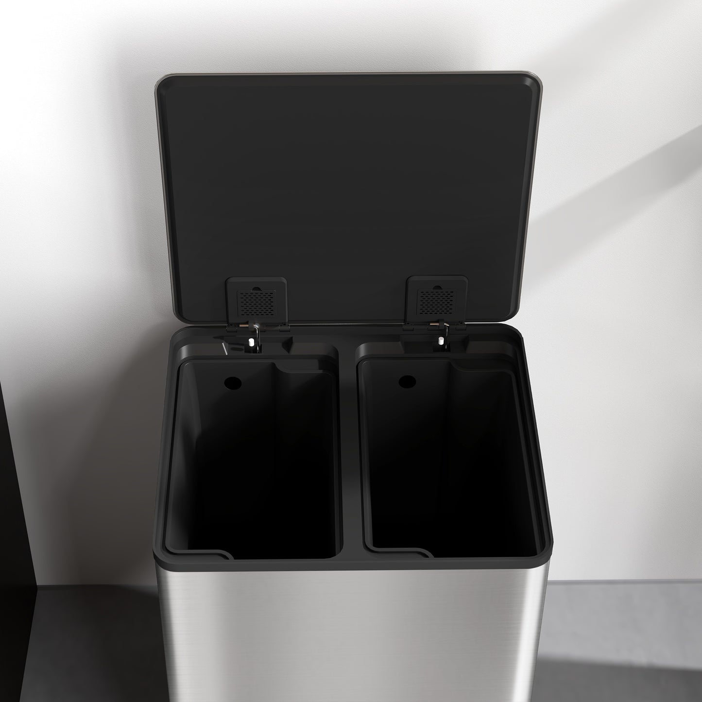 Homcom 30L Dual Compartment Stainless Steel Bin With Deodoriser Holders Silver Tone