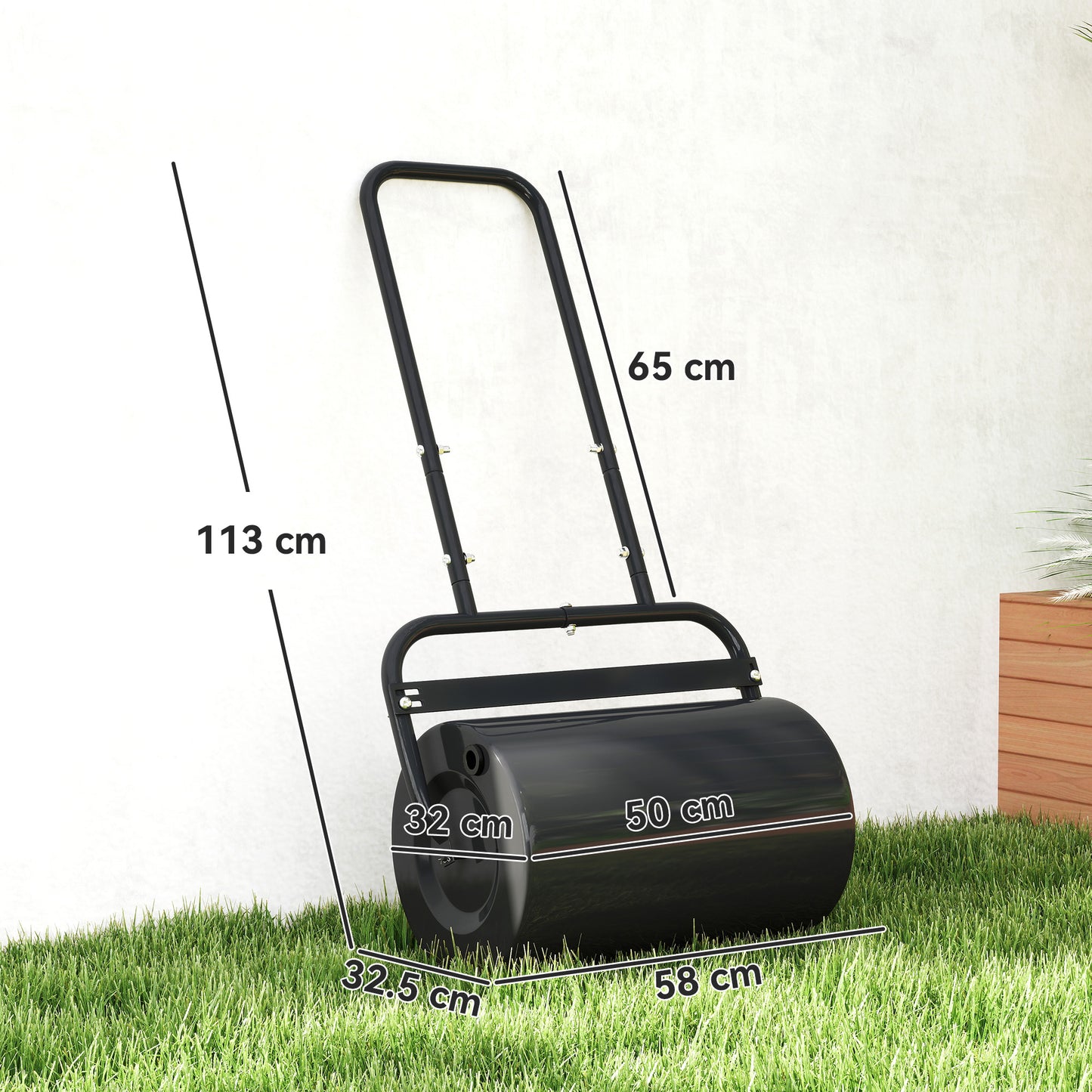 Outsunny 38L Fillable Cylinder Steel Lawn Roller Black for Flattening Lawns and Seedbeds
