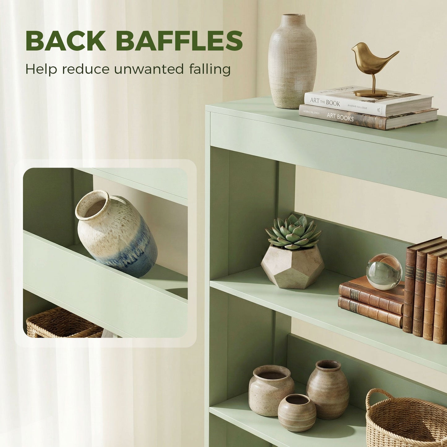 HOMCOM Six Tier Bookcase With Open Storage Shelves And Cubes 180 Cm Tall Green Anti Tipping Display Shelf