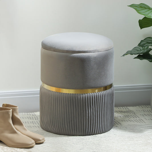 HOMCOM Velvet Feel Storage Ottoman With Under Seat Storage In Light Grey For Living Room