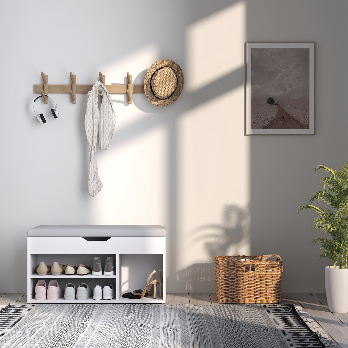 HOMCOM Shoes Cabinet Bench With Hidden Storage And Padded Seat Hallway Organizer Cream White