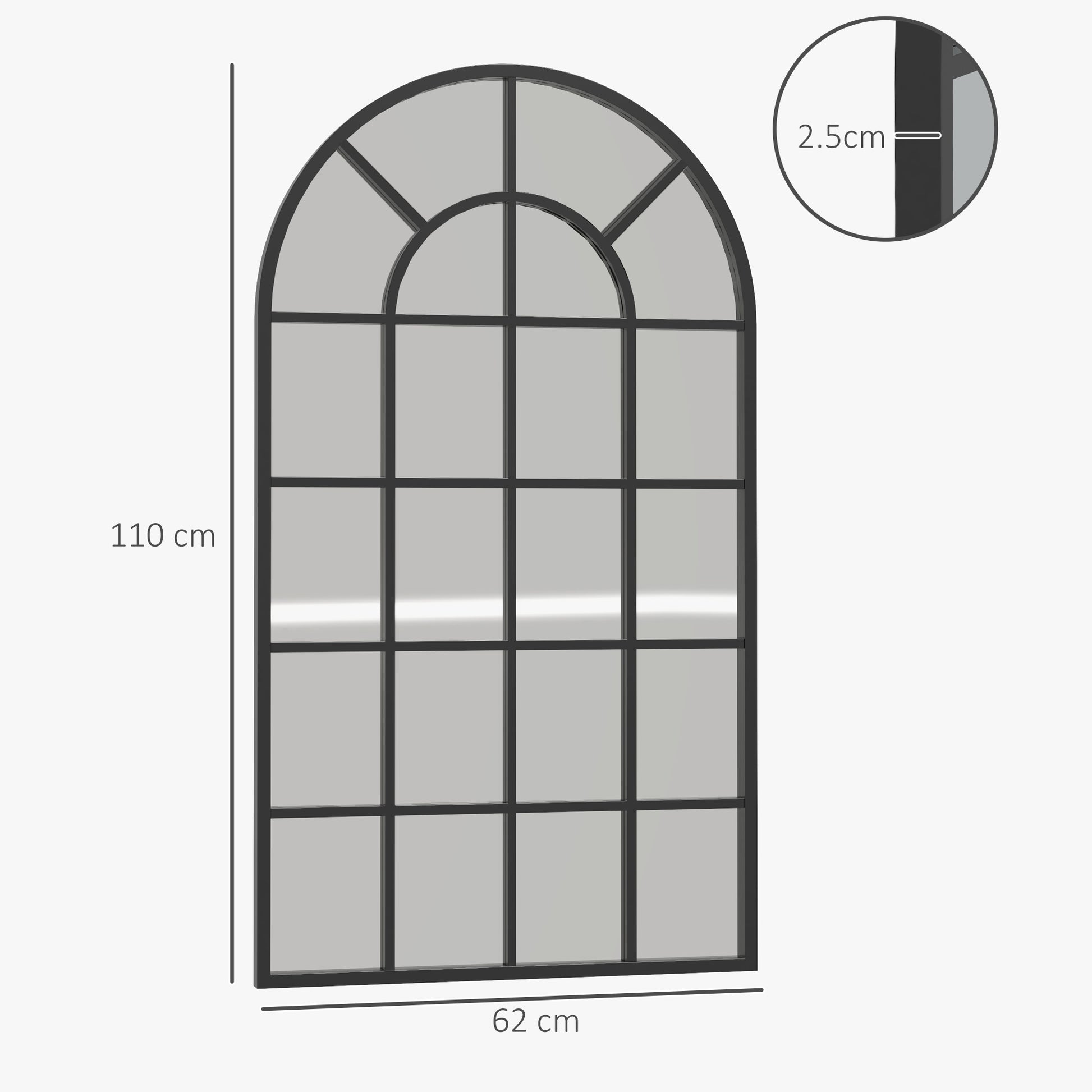 HOMCOM 110 x 62 cm Arched Decorative Wall Mirror Bedroom Living Room Modern Window Bathroom Home Decor - ALL4U RETAILER LTD