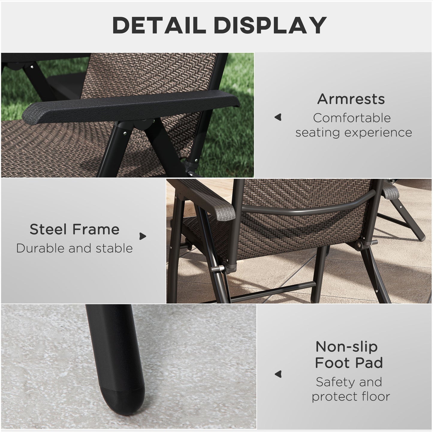 Outsunny Four Folding Garden Chairs With Seven-Position Adjustable Backs Dark Brown