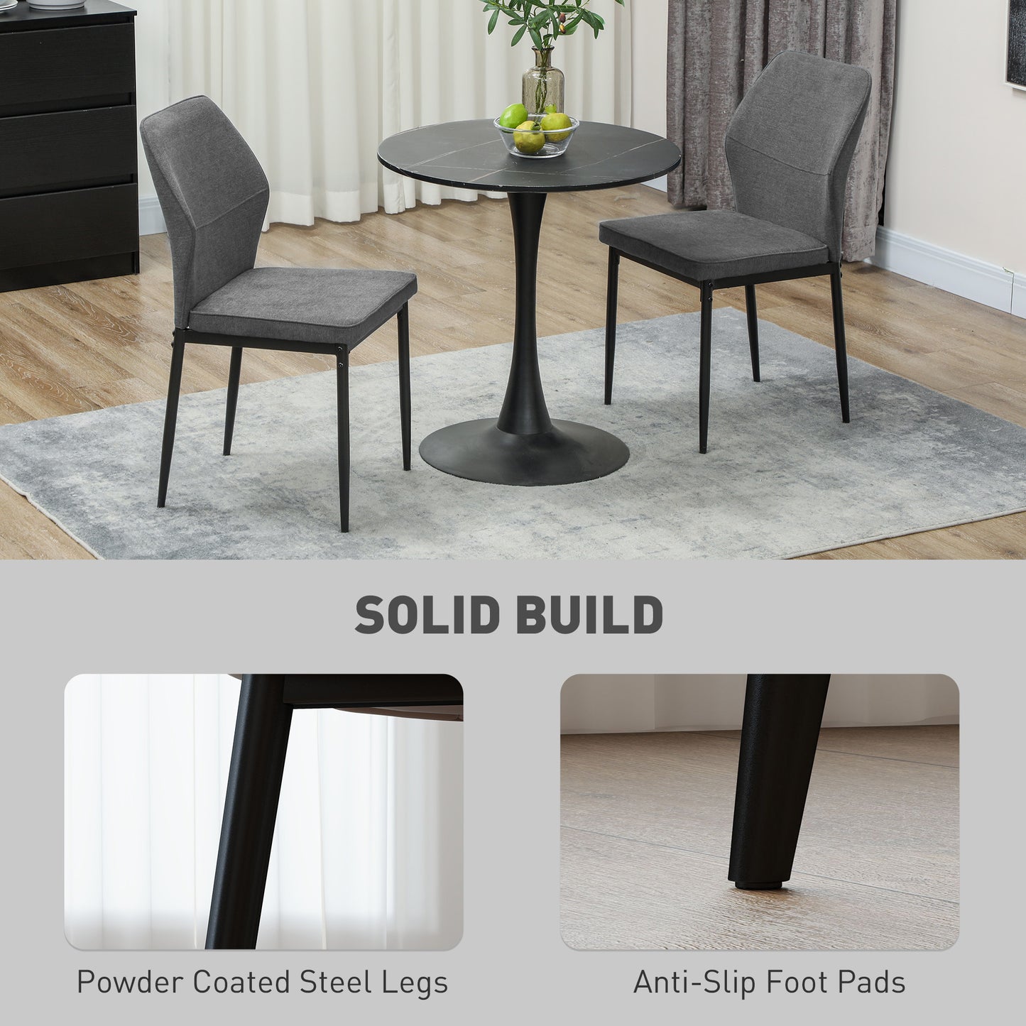 HOMCOM Velvet Dining Chairs Set Of 2 Armless Upholstered Kitchen Chairs With Metal Legs Curved Back And Padded Seat Grey