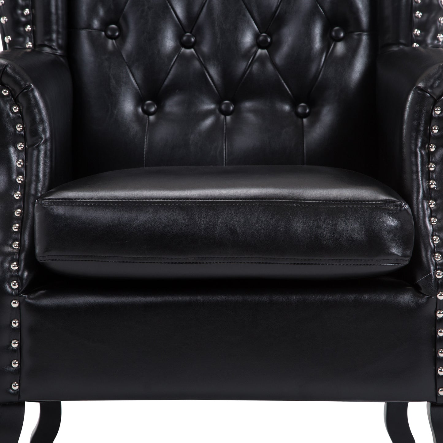 HOMCOM Chesterfield Style PU Leather High Back Armchair with Cushion - Elegant Antique Design (Black) - ALL4U RETAILER LTD