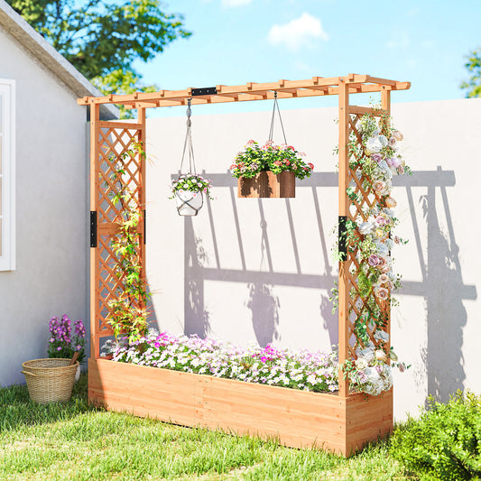Outsunny Fir Wood Planter and Trellis Garden Bed 171 x 39 cm with Dual Side Trellises for Climbing Plants
